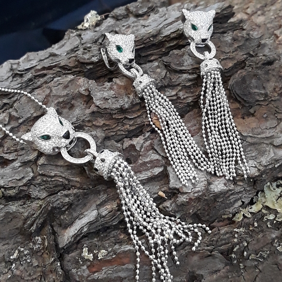 14K White Gold Coating Panther Necklace Set *101 - Picture 2 of 12